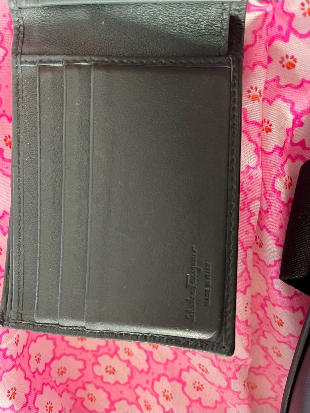 Salvatore Ferragamo Black Textured Leather Card Holder with Silver Gancini